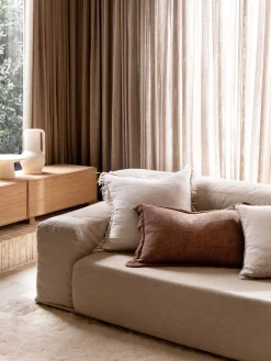 L&M Home Ava Nougat Fringed Pure Linen Cushion Cheap