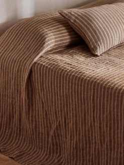 L&M Home Ava Toffee Stripe Pure Linen Bedcover Cheap