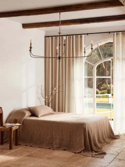 L&M Home Ava Toffee Stripe Pure Linen Lumbar Cushion Online