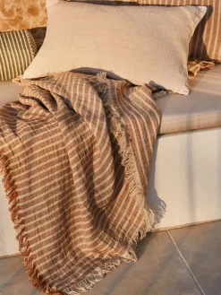 L&M Home Ava Toffee Stripe Pure Linen Throw Store