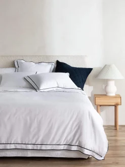 L&M Home Grosgrain Navy Egyptian Cotton Tailored Pillowcases Hot