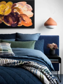 L&M Home Soho Navy Linen & Cotton Quilted Pillowcases Online